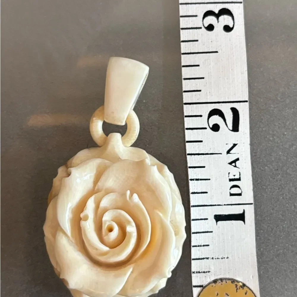 Vintage Bone Carved Rose Pendant
